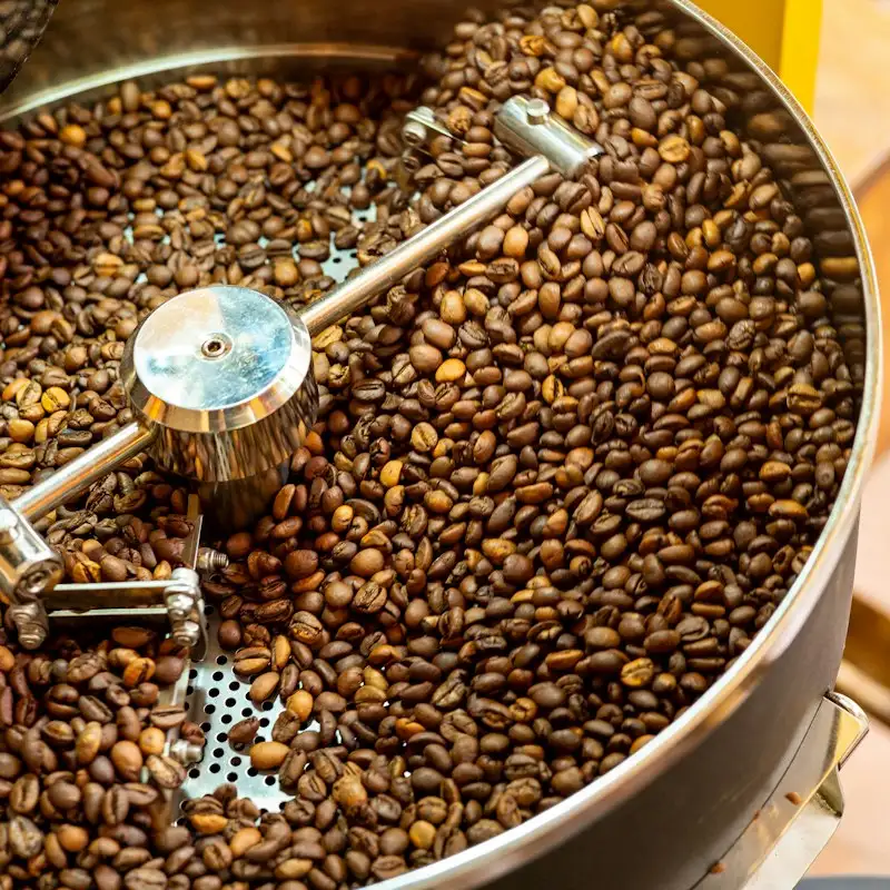 Kaffeebohnen kühlen im Röster ab